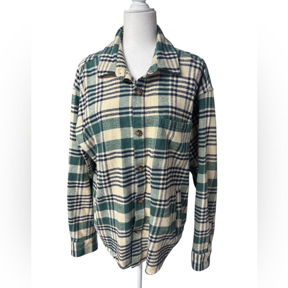 Goodfellow & Co Mens L green ivory heavy cotton flannel Long Sleeve Shirt Jacket